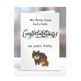 Congratulations on your baby boy, girl, card for Bonus Aunt present, gifts for men, women, female, male, A5-131_23