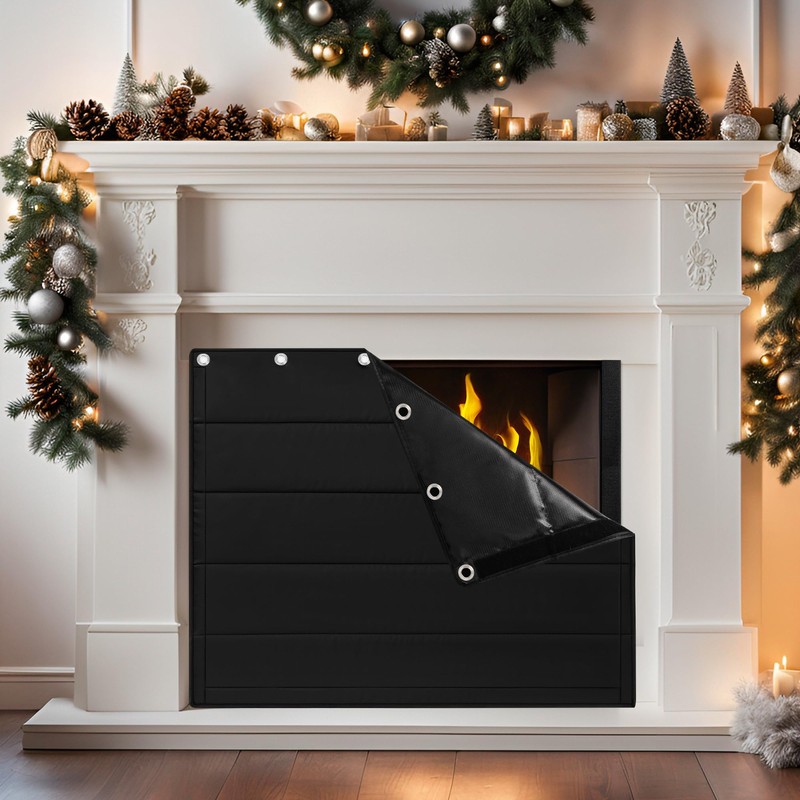 Fireplace Draft Cover - Draft Stopper Blanket with Hook &