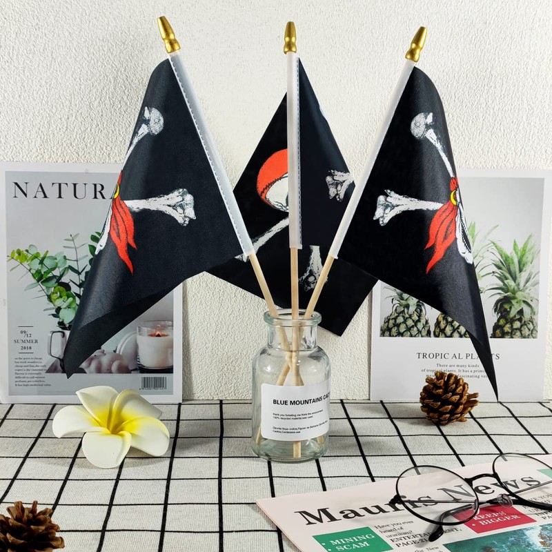 Newperlite Pirate Jolly Roger Stick Flag with Red Bandana Small