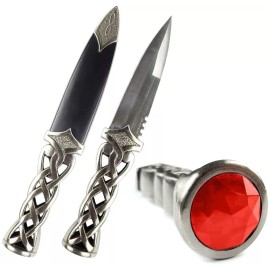 Unbranded 9" MEDIEVAL SCOTTISH WEDDING HIGHLAND CELTIC SGIAN DUBH KNIFE DAGGER & SCABBARD - Red