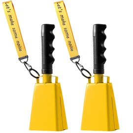 Cow Bells with Wrist Strap - Cowbell with Handle 2pcs, Customizable Cowbells for Sporting Events, for Football Games,Party, Concert, Graduations, Farm Ranch-yellow