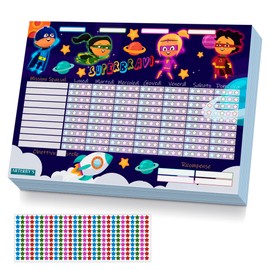 Arterby's® – Belohnungstabelle – 25 Blatt A4 aus Hartkarton Eco und 280 Aufkleber Sterne 4 Farben – Aktivitätsdiagramm motivieren Psychomotorik Kinder (Italienisch, Superhelden – COL001)