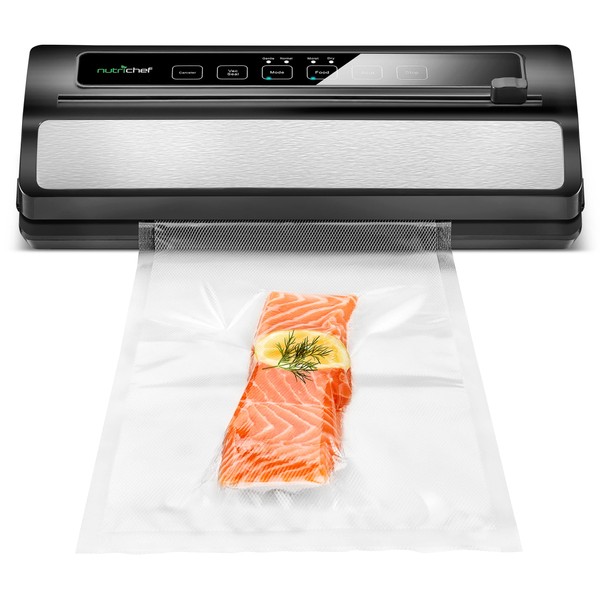 NutriChef Vacuum Sealer | Automatic Vacuum Air Sealing System For Food Preservation w/ Starter Kit | Compact Design | Lab Tested | Dry & Moist Food Modes | Led Indicator Lights