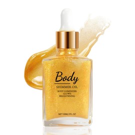 Body Shimmer Glitter Oil, Highlighter Glitter Oil for Face, Long Lasting Shine Illuminating Cheek Lip Makeup, Body Glow Shimmer Lotion, 30ml (Auratus)