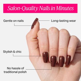Nailboo Press On Nails, Salon-Quality Reusable Fake Nails for Fast DIY Manicure with Strong Hold Nail Glue for Press Ons, Nail File, & Alcohol Prep Pads, Bronco Brown