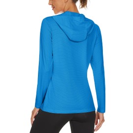 MAGCOMSEN Sun Protection Hoodie for Women Lightweight Long Sleeve UPF 50+ Rash Guard Summer Tops Blue Green XL