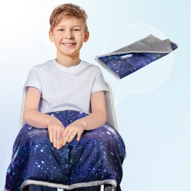 Solfres 5lbs Small Weighted Lap Pad Blanket Throw for Kids Boys Teens 20in x 23in - Sleep Therapy Plush Travel Size with Glass Beads, Dark Blue Universe Galaxy