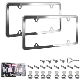 ELECTRONLUMEN Stainless Steel License Plate Frames Silver Fit Standard US License Plate 4 Holes Rustproof License Plate Holders with Chrome Screw Caps, 2pcs