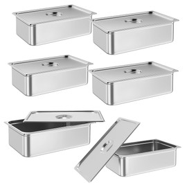 Garvee 6 Pack Full Size Hotel Pan Steam Table Pan, [NSF Certified][with Lid] Catering Food Pan Commercial Stainless Steel 6 Inch Deep Anti-Jamming