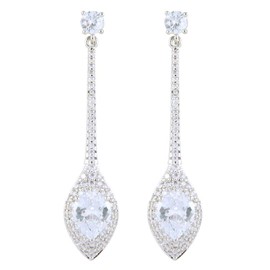 RIZILIA Dangle Drop Pierced Earrings with Pear Cut CZ [White Cubic Zirconia] in White Gold Plated, Simple Modern Elegant