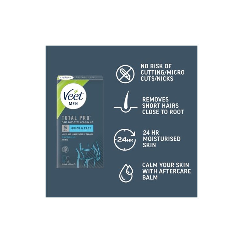 Veet Men Intimate Hair Removal Kit, 100ml Cream, 50ml After