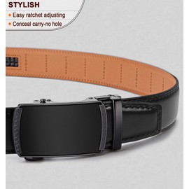 Men's Belts,KEMISANT Ratchet Leather Belt Gift For Gift Mens Dress Pants Oxfords,Size Adjustable(Black,28"-34"Waist Adjustable)