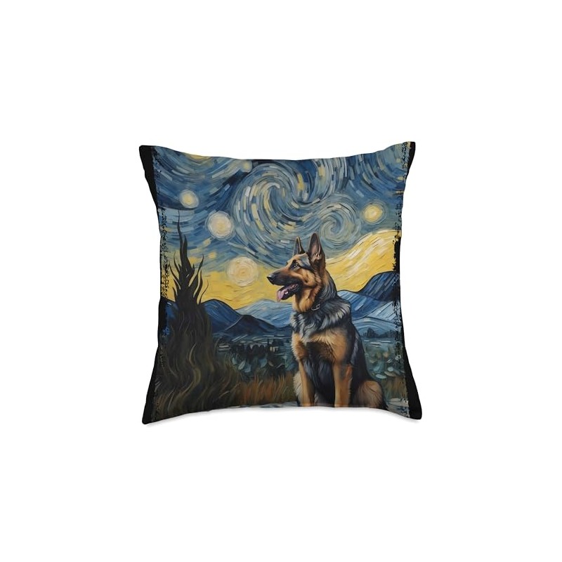 German Shepherd Dog VanGogh Style Starry Night Throw Pillow