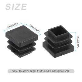 METALLIXITY Square Tube End Cap(15 x 15mm) 12Pcs, Plastic Plugs Insert End Caps Pipe Cap Cover Threaded End Blanking Caps Protector - for Square Tube Fence Furniture Table Chair Legs, Black