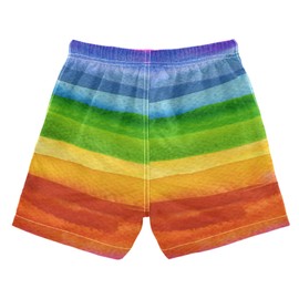 Aflyko Boys' Board Shorts Rainbow Watercolor Stripe Swim Trunk Beach Swimwear L