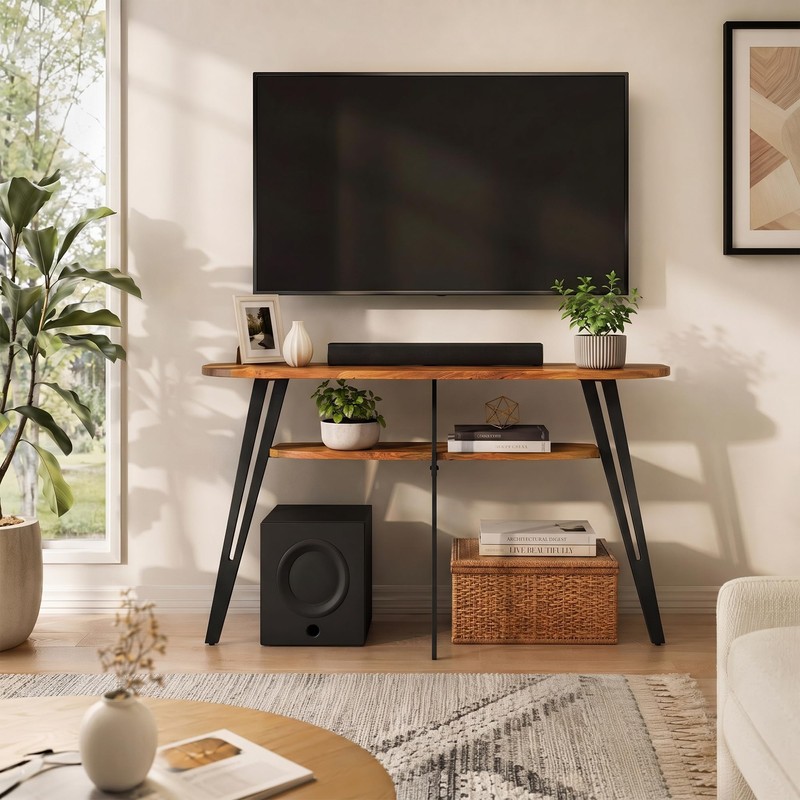 Half Moon Table for Entryway, Narrow Console Table with Shelf