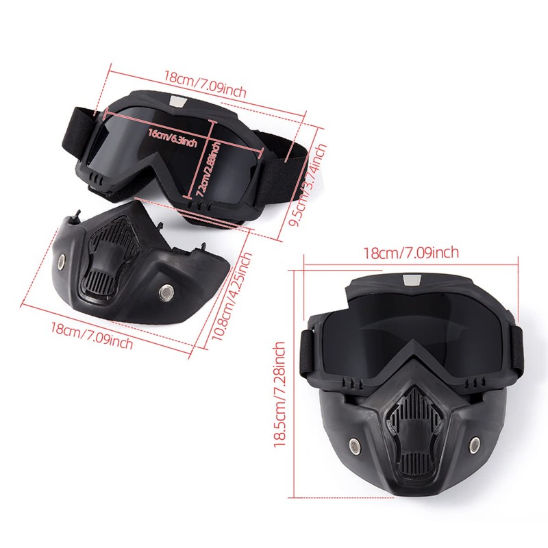 evomosa Motorcycle Mask Goggles Detachable Windproof Eyewear Protect for Men