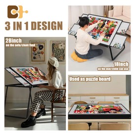 Doerpuz Jigsaw Puzzle Table Adjustable Height-18,28inch,3 in 1 Design Puzzle Tables with Legs,35"×26" Foldable Puzzle Table with Drawers for Adluts and Kids,Felt,and Cover