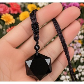 Black Obsidian Hexagram Pendant Necklace Healing Protection Crystal Jewelry
