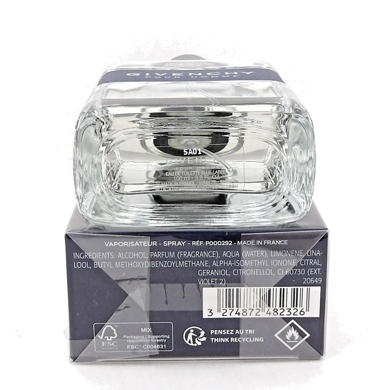 Givenchy Pour Homme Blue Label 3.3oz Eau de Toilette Spray