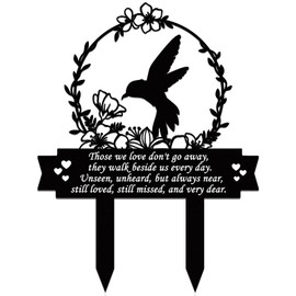 Geelin Memorial Stakes Cemetery Decorations for Grave Hummingbird Grave Marker Memorial Plaques Bird Flower Gift for Loss of Mother Father Outdoors Yard Garden Decor(Love Don't Go)