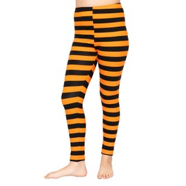Gir'ls Oh So Soft Leggings Black and Orange Stripes Medium
