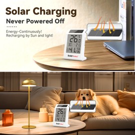 BaldrTherm Humidity Meter Hygrometer, Solar-Powered Room Thermometer Indoor Digital Temperature Sensor Monitor, 3.2''Humidity Gauge for Baby Rooms, Home, Office, 3Pack