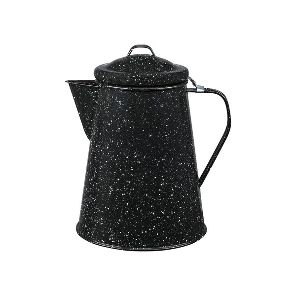 Granite Ware 3 Qt Enamelware Coffee Boiler (Speckled Black) 12 Cups capacity - Ideal for Camping, Cabin, RV, Heat Coffee, Tea and Water directly on Stove or Fire. Dishwasher Safe.