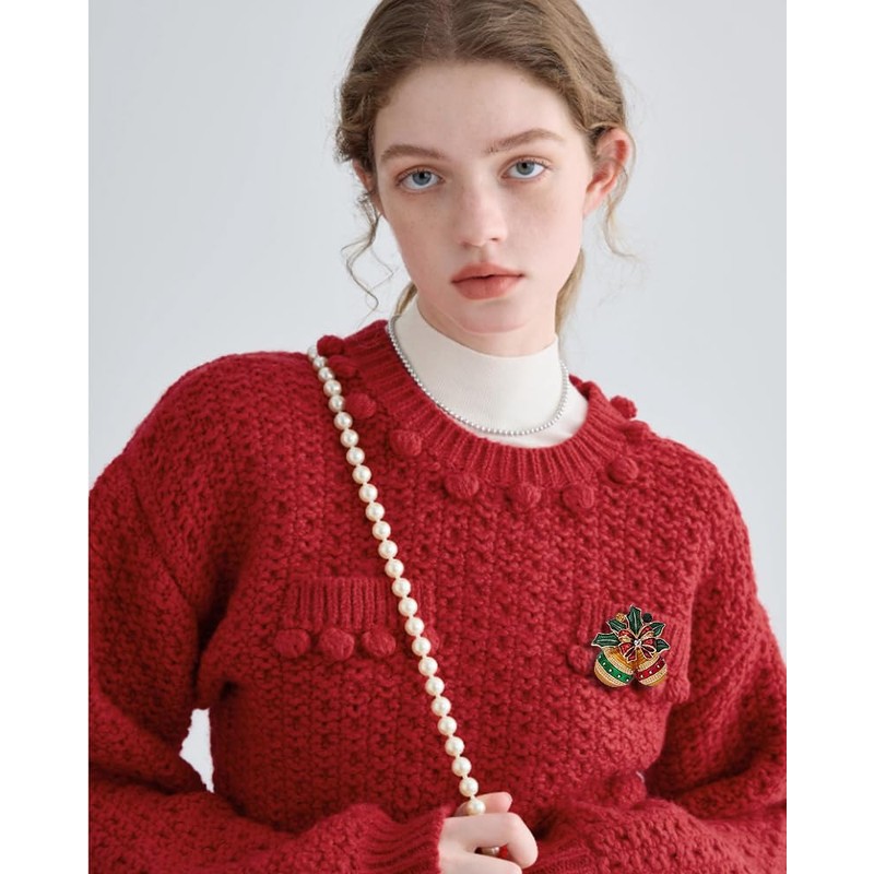 Christmas Jingle Bell Lapel Brooch Pin for Women Girls Cubic