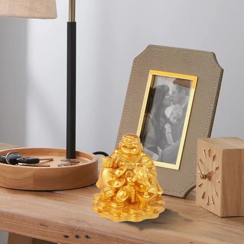 Elionless Laughing Buddha, Golden Toad Laughing Buddha Statue Feng Shui