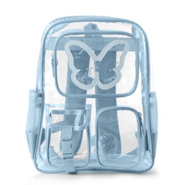 crvint Clear Backpack Heavy Duty Transparent Bookbag Teen Girlish Cute Bag Large Capacity See Through Backpacks Stadium Approved Daypack for Middle School College Sport/Travel, Blue Butterfly