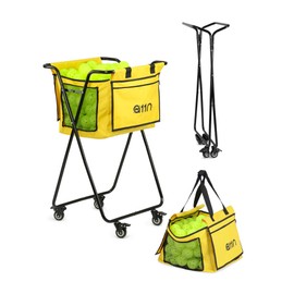 A11N SPORTS Pickleball Tennis Balls Hopper with Side Pocket – Holds 140 Pickleballs or 180 Tennis Balls, Pickleball Caddy with 4 Swivel Wheels, Foldable Frame & Detachable Bag for Training or Coaching