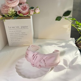 KOVOLITU Pink Wide Knotted Headbands for Women Fashion Headband Non Slip Head Bands Satin Headband Hair Styling Accessories Womens Sisters Girls Gifts
