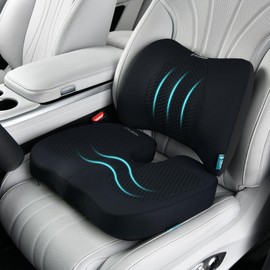 FLORICH Car Seat Cushion and Back Support for Office Chair Memory Foam Chair Cushions Pressure Relief Seat Pads with Gel Massage Point Lumbar Support (Black)