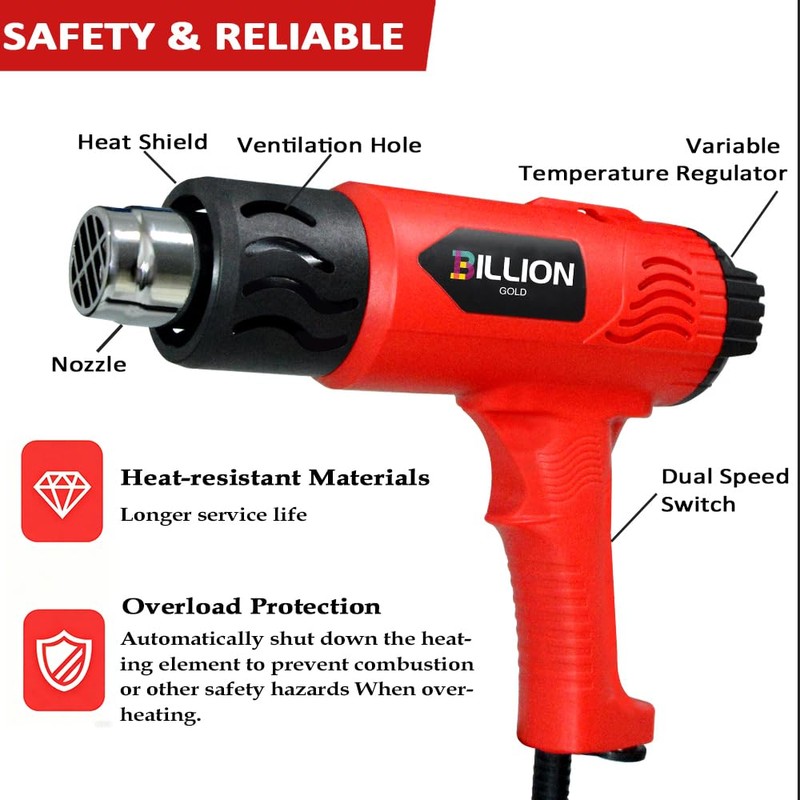 1800W Heat Gun - BILLION GOLD 3D Grip Heavy Duty
