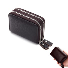 Women's Wallet, Small Credit Card Purse with Coin Compartment, Mini Wallet Women's Double Zip, Portable Card Holder, Small Wallet for Women, coffee, Fonts