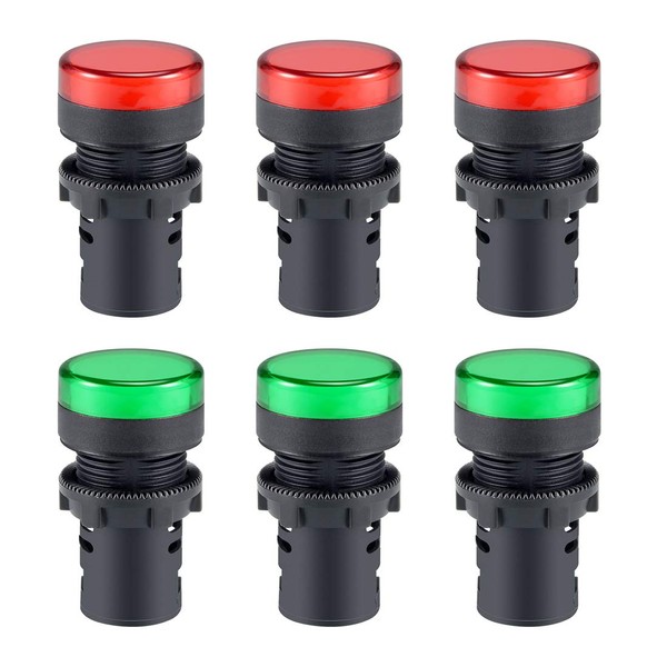 uxcell 6Pcs Red Green Indicator Light AC/DC 12V, 22mm Panel