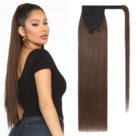 TESS Real Hair Ponytail Extension, 50 cm Long, 95 g, Straight Wrapped Ponytail Hairpiece, Real Hair Wrap Around for Women (50 cm - #4 Medium Brown)