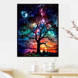 Colourful Tree 5D Diamond Painting Tree of Life, DIY Glitter Tree Diamond Painting for Adults and Children, Wall Decoration for Living Room, Bedroom & Office, Beginner-Friendly and Advanced Users (30