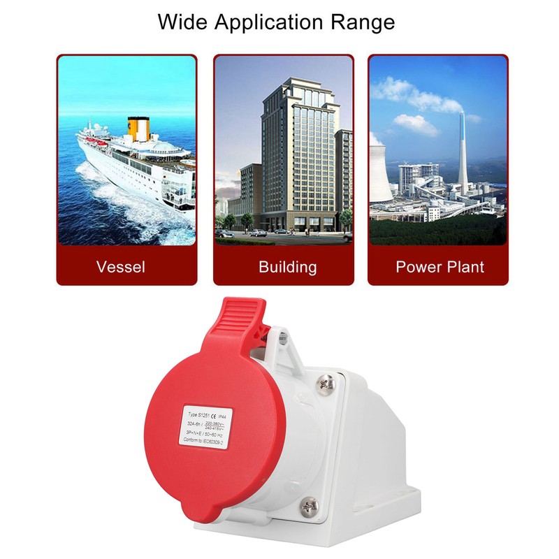 Industrial Connector Socket 32A 3P+N+E IP44 Waterproof Dustproof Surface Mounted