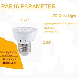 4 Pack Grow Light Bulb, Full Spectrum 7W Grow Lamp (50 Watt Equiv),E26 Base Perfect for Seeding and Growing of Indoor Plants, Seed Starting,Flowers