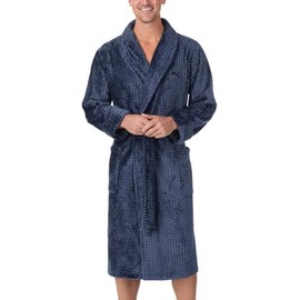 Tommy Bahama Men’s Plush Cuffed Sleeves Shawl Collar Embroidered Logo Robe (Blue,Small/Medium)