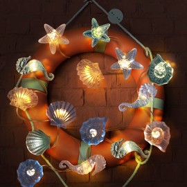 JOYFULPARTNER 2 Sets Total 20FT 60LED Ocean Beach Nautical String Lights Valentine's Day Decor Seashell Seahorse Conch Starfish Lights 8 Modes Twinkle Fairy String Light Battery Operated & USB Bedroom