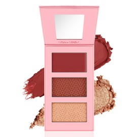 GEUUFEA 3 Color Highlighter Makeup Palette, Matte Powder Blush for Cheeks, Lightweight, Blendable, Shimmer Shadow Powder with Mirror, Easy to Create Natural Three-dimensional Look