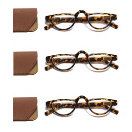 Hubeye Half Moon Frame Reading Glasses 3 Pairs Retro Designer Lightweight Plastic Reader for Women Men With Spring Hinge +2.25
