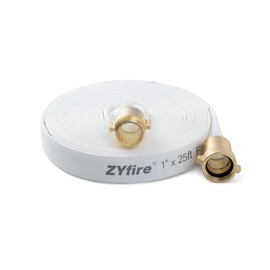 ZYfire Fire Hose - 1" ID x 25 FT Single Jacket TPU Firefighter Hose with NPSH Brass Couplings 750 PSI Burst Pressure Lightweight for Use in Firefighting