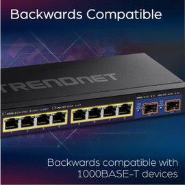 TRENDnet 10-Port Multi-Gig Web Smart Switch, 8 x 2.5GBASE-T Ports, 2 x 10G SFP+ Slots, Metal Housing, Managed Network Ethernet Switch, Lifetime Protection, Black, TEG-3102WS