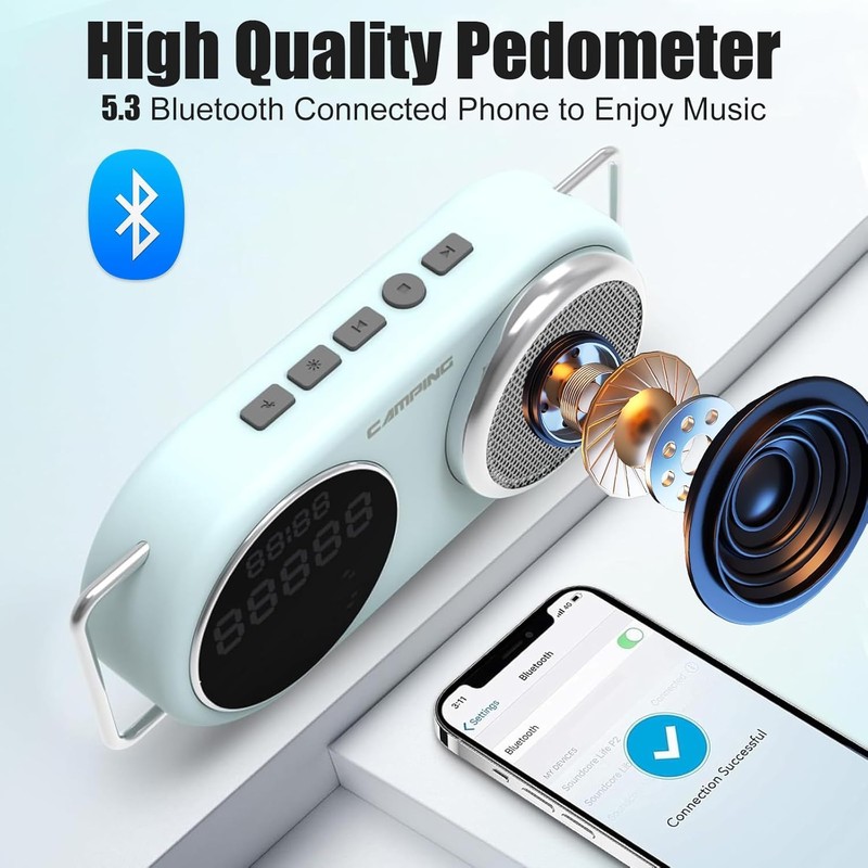 HUAJUN Pedometer with Bluetooth Speaker,Pedometer for Walking Steps and Miles
