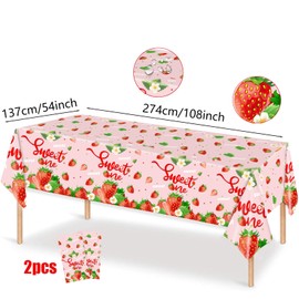 2Pcs Pink Plastic Tablecloth,Strawberry Table Cloth Spring Summer Party Disposable Tablecloth,137*274cm Rectangle Plastic Table Cover Party Tableware Table Cloth for Girls Baby Shower Party Supplie