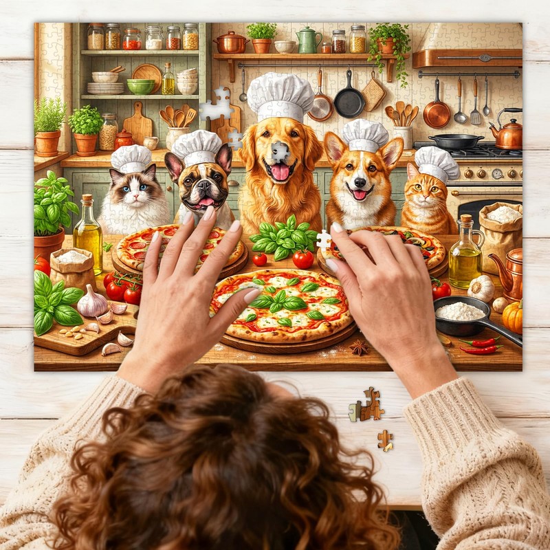 Funny Dog Jigsaw Puzzles for Adults 1000 Pieces, Puppy Pizza